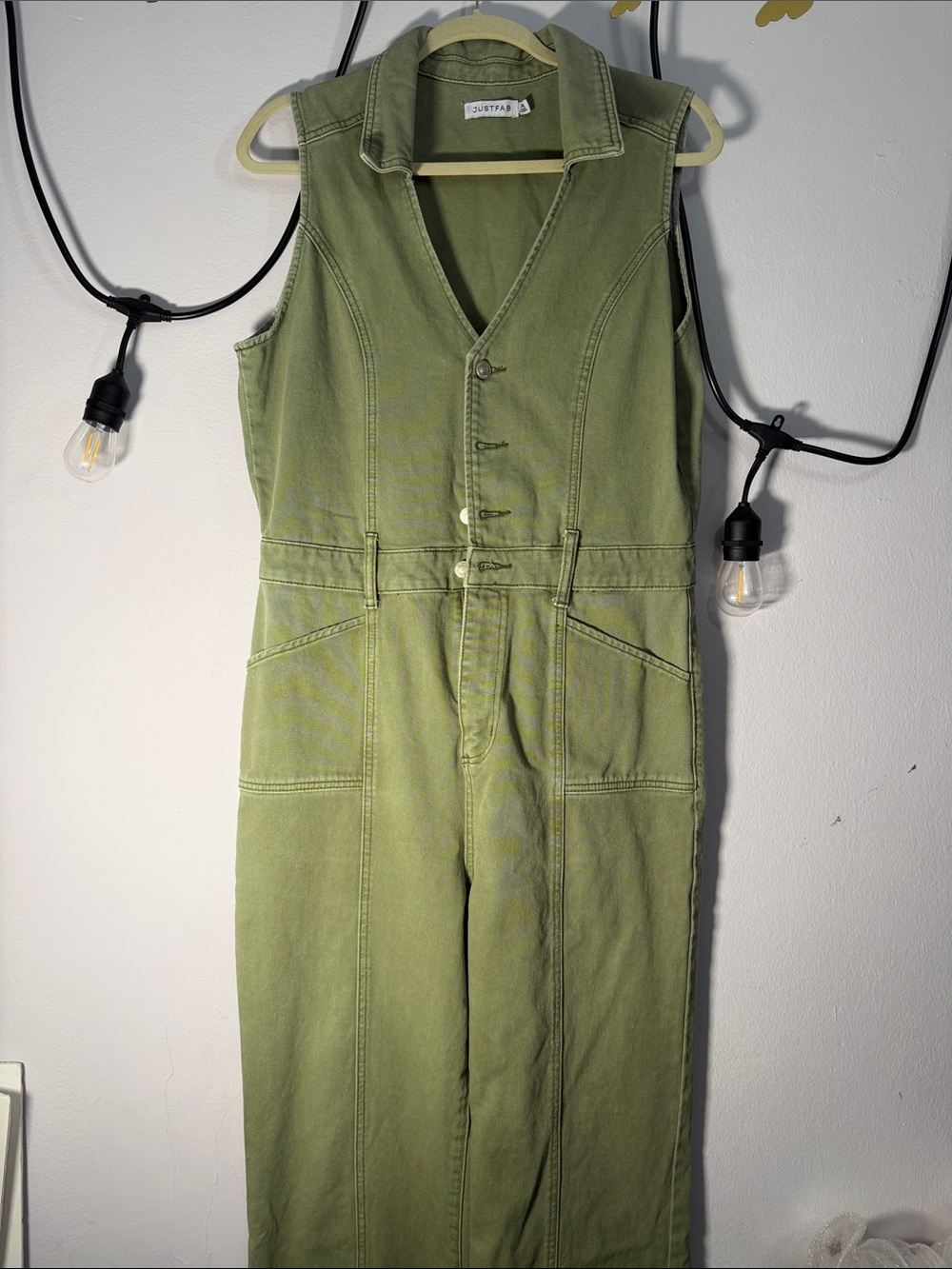 JustFab Olive Utility Sleeveless Jumpsuit